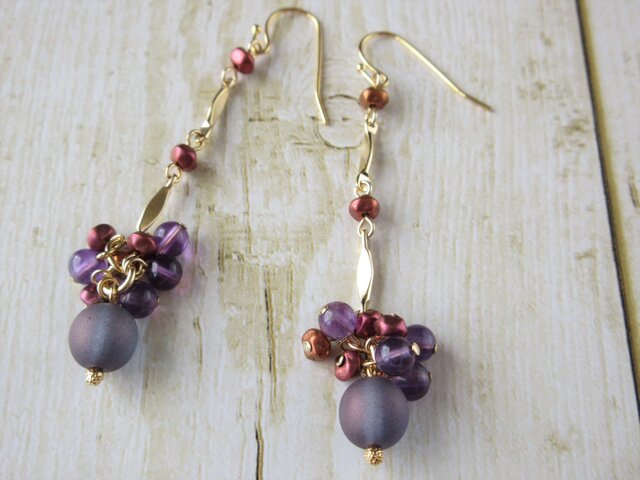 金具変更OK Pierces or Earrings チェコガラス アメジスト(P0946)の画像1枚目