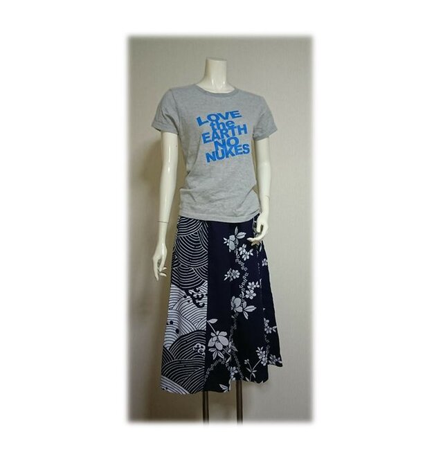 72　履くと可愛い浴衣リメイクキュロットパンツ（花柄浴衣×波の浴衣）