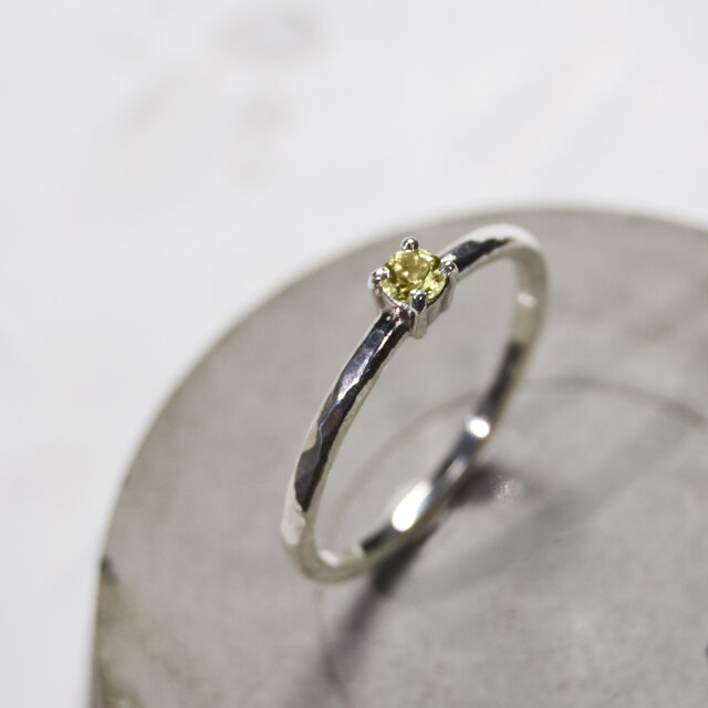 槌目 シトリン ラウンド3mm シルバープレーンリング 1.5mm幅 でこぼこ SILVER925｜291