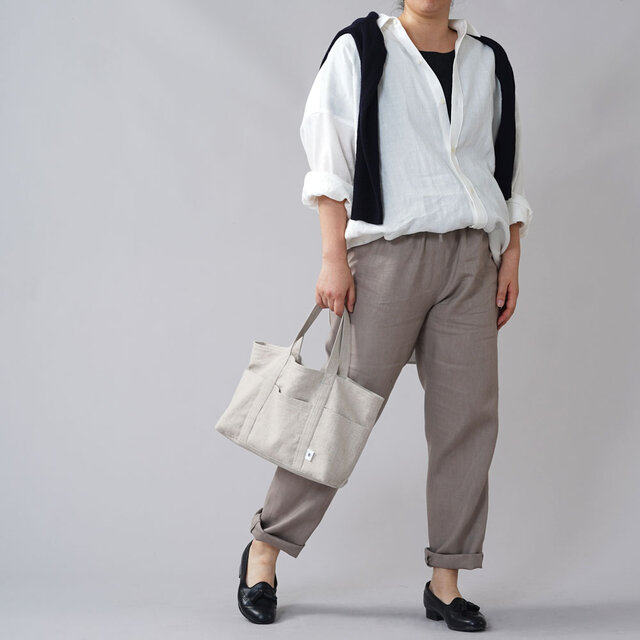 【wafu 入門編】中厚 パンツ ボトムス ウエスト紐 ゴム リラックス ナイトウェアにも/アッシュパール b001g-asp2の画像1枚目