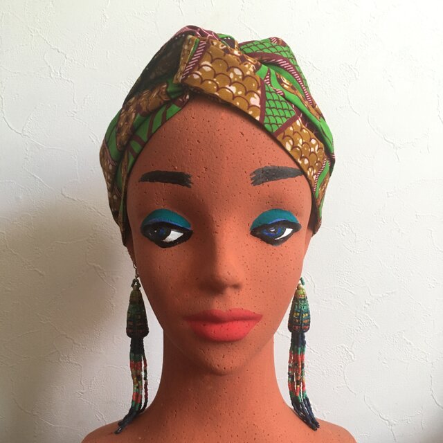 リバーシブルなアフリカンヘアターバン(サードアイ)の画像1枚目