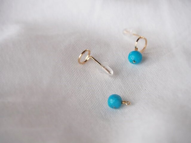14kgfスリーピングビューティーターコイズピアス/イヤリング 受注制作 14KGF 2Wayスリーピングビューティーターコイズの