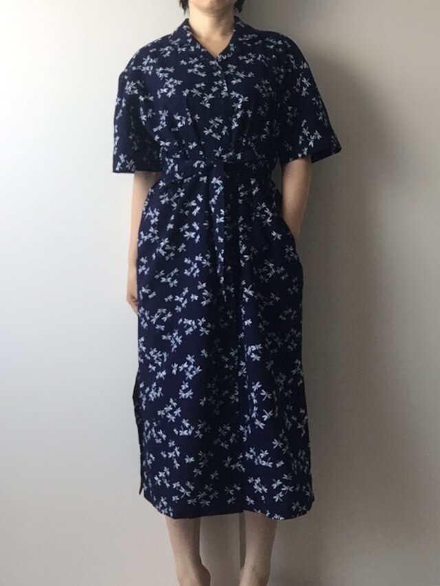 浴衣地で作ったシャツワンピース とんぼの画像1枚目