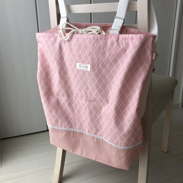 洗える!リュックになるエコバッグ【モロッカン】ピンクの画像1枚目