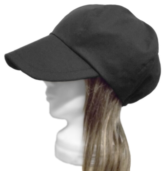 つば広キャスケット◆ハーフリネンツイル／ブラック　◇紫外線対策・ゆったりサイズ・小顔効果・オールシーズン着用◇