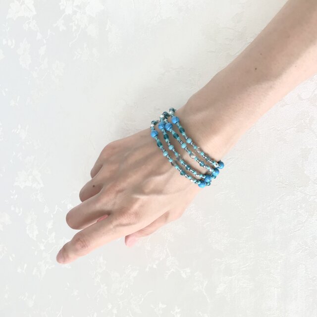 ターコイズ ブルー の 一連 ロングネックレス 青 水色 | iichi