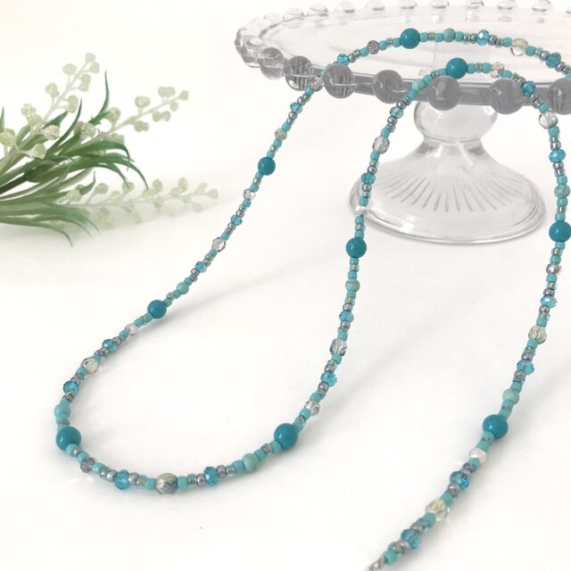 ターコイズ ブルー の 一連 ロングネックレス 青 水色 | iichi 日々の