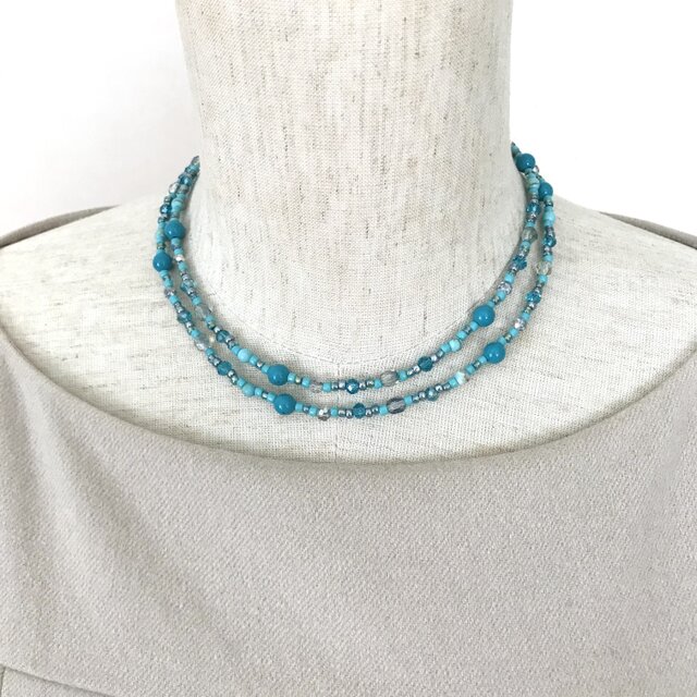 Vincent Filacターコイズ風ブルーロングネックレス　イヤリング　リング Vincent Filacターコイズ風ブルーロングネックレス イヤリング リング