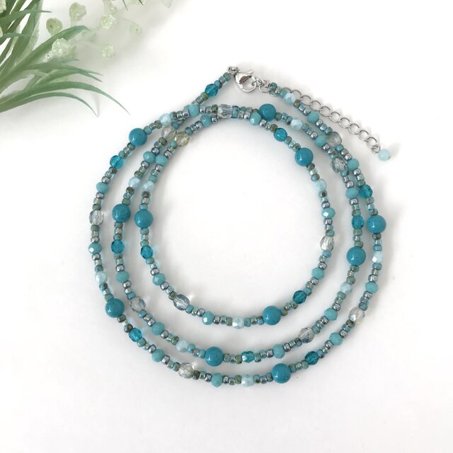 ターコイズ ブルー の 一連 ロングネックレス 青 水色 | iichi 日々の