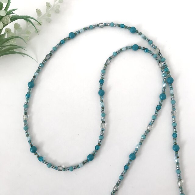ターコイズ ブルー の 一連 ロングネックレス 青 水色 | iichi 日々の