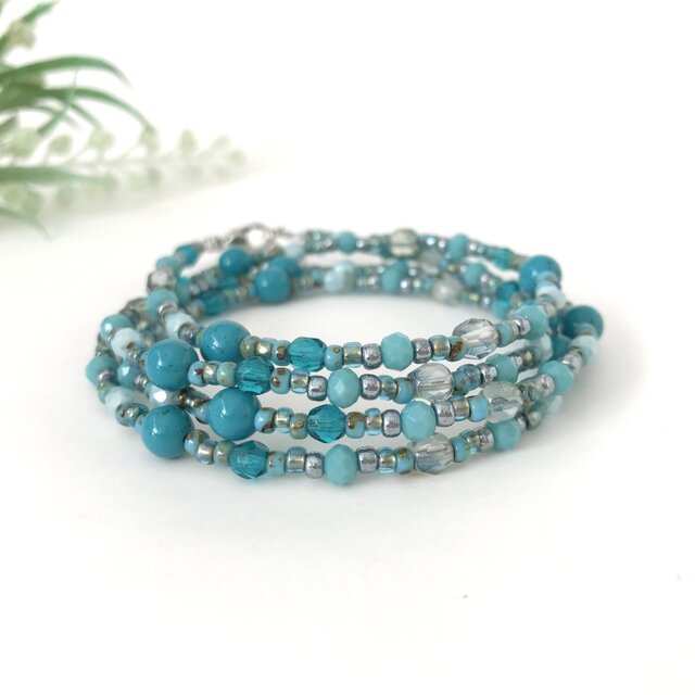 ターコイズ ブルー の 一連 ロングネックレス 青 水色 | iichi 日々の