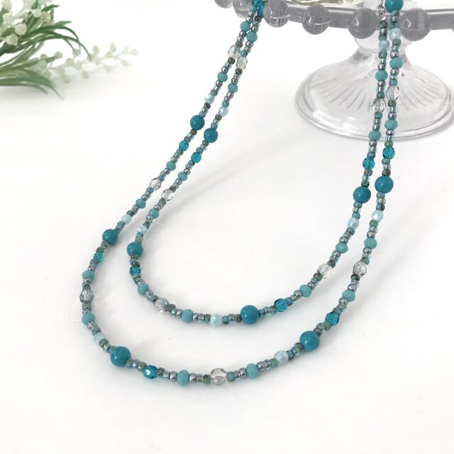 ターコイズ ブルー の 一連 ロングネックレス 青 水色 | iichi 日々の