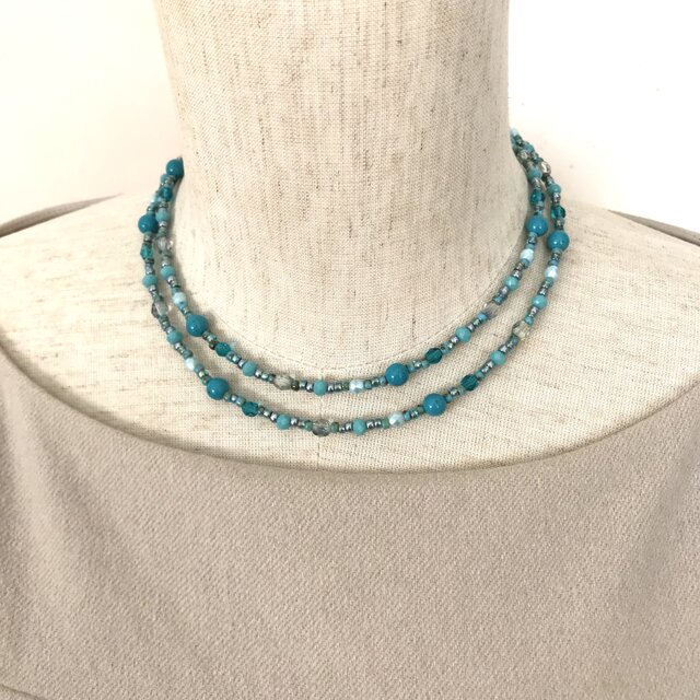 ターコイズ ブルー の 一連 ロングネックレス 青 水色 | iichi 日々の