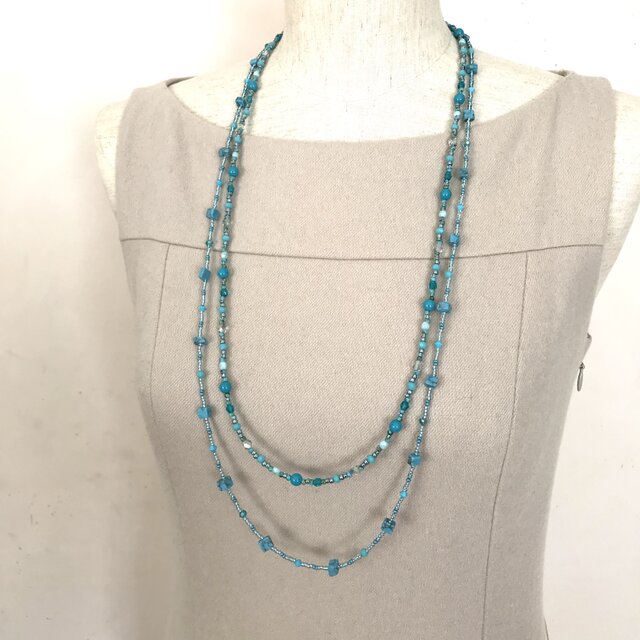 ターコイズ ブルー の 一連 ロングネックレス 青 水色 | iichi 日々の