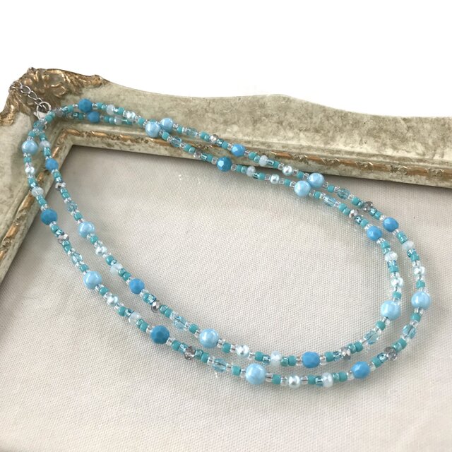 ターコイズ ブルー の 一連 ロングネックレス 青 水色 | iichi 日々の