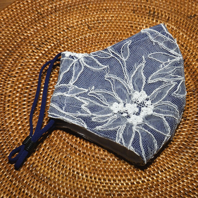 フランス製リバーレース×リネンのエレガントなレイヤード 立体布マスク(女性用大きめ)