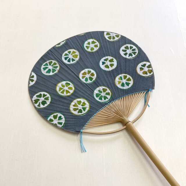 手拭い地うちわ［ 金柑 ］グレー
