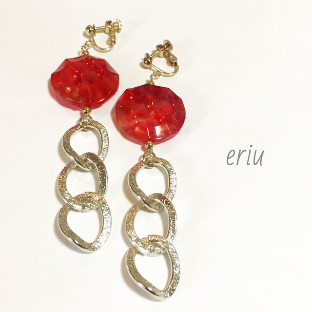 数量限定!レッド ×チェーン イヤリングの画像1枚目