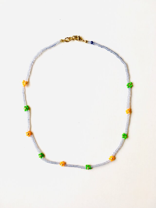 シードビーズS　オハナネックレス　クリアブルー