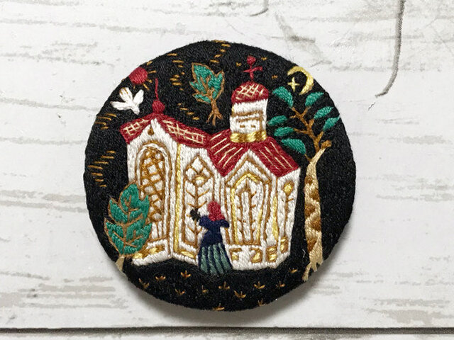 手刺繍ブローチ*竹久夢二「セレナーデ」よりの画像1枚目