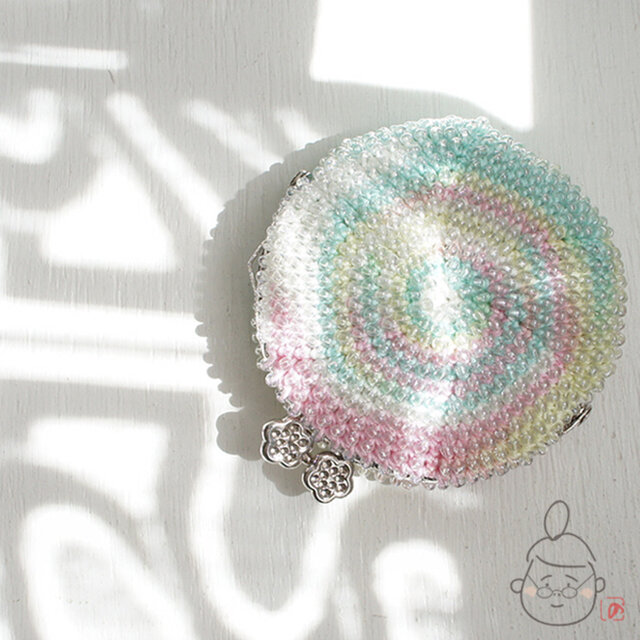 ばあば作♥ガラスビーズのまんまるがま口（bloem・1235)