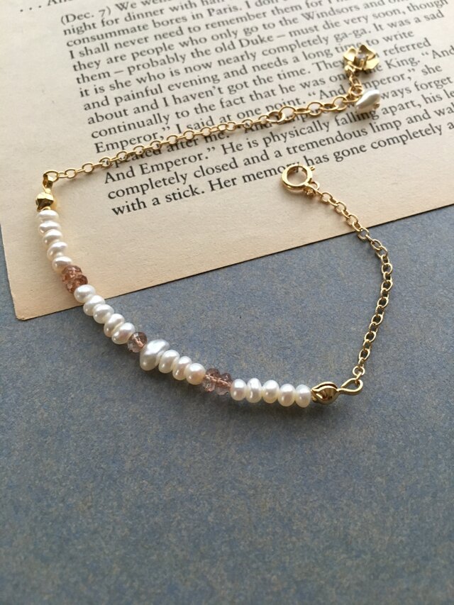 淡水パールとフラワーチャームのブレスレット☆14kgf