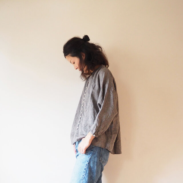 ◯予約商品◯Linen herringbone button blouseの画像1枚目