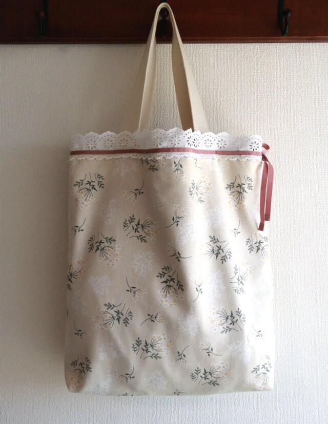 布のかばん＊アンティークレースの花柄バッグ（ivory）