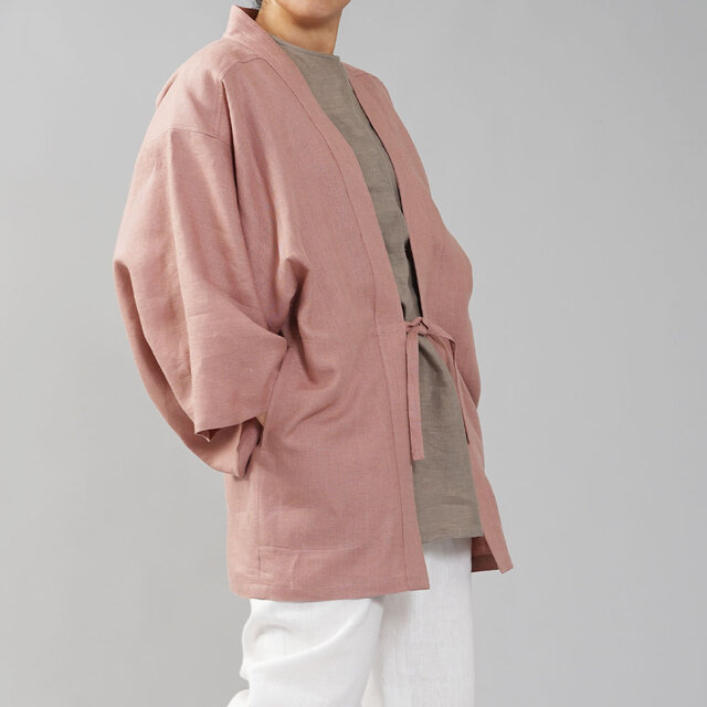 【wafu】中厚リネン羽織 男女兼用 和装 和服 リネン着物 kimono/浅緋色(あさあけいろ) h037h-asa2の画像1枚目