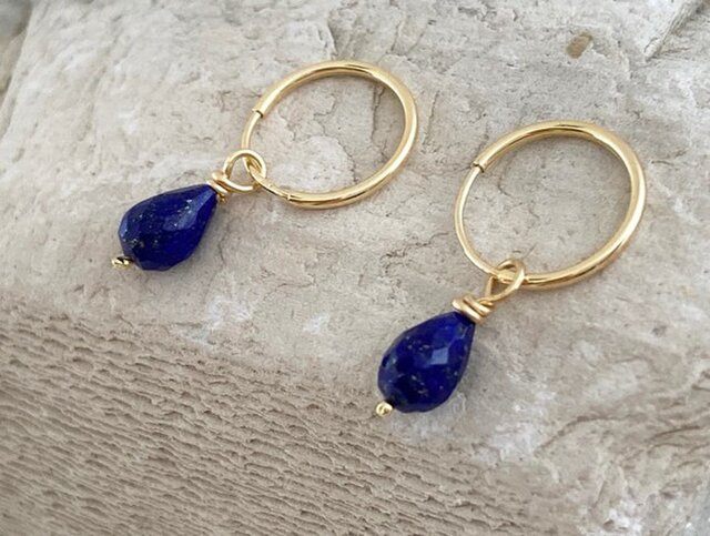 K18 天然ラピスラズリ◇星空の宝石◇ K18ゴールドフープピアス | iichi