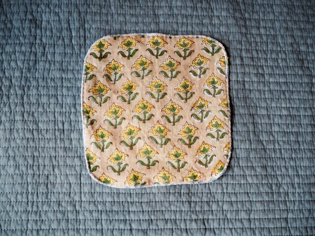 ハンドブロックプリント タオルハンカチmini イエローの画像1枚目
