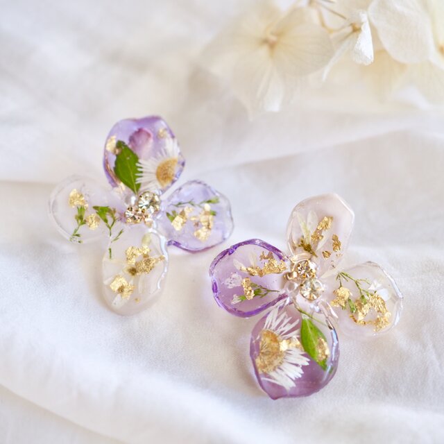 フラワーピアス/パープルの画像1枚目