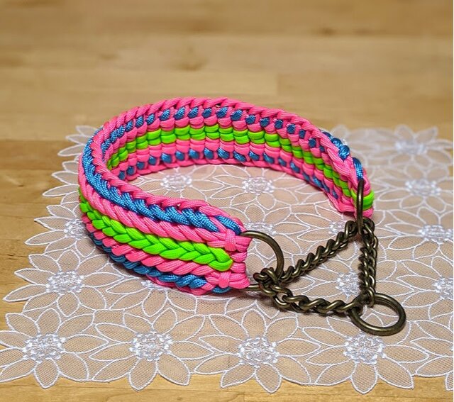 パステルカラーが際立つパラコード首輪 中型～大型犬用 チェーンタイプ