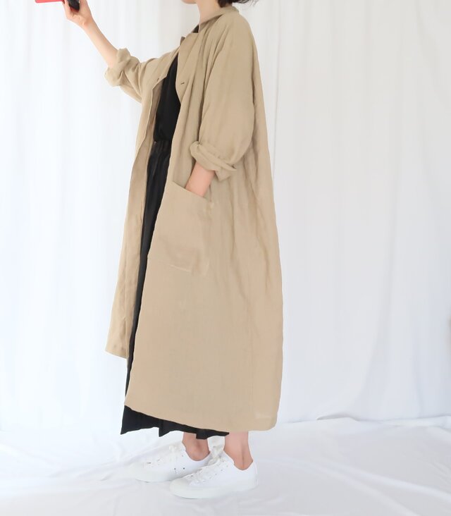 再販・秋の新作♡オーバーサイズ・薄手リネンコート・カーキ・こなれ感の画像1枚目