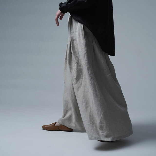 wafu】Linen Pants 袴(はかま)パンツ/亜麻ナチュラル b002k-amn1