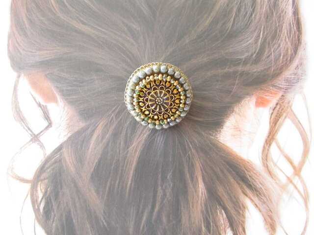 Hair accessory ヘアゴム チェコガラスボタン(K0943)の画像1枚目