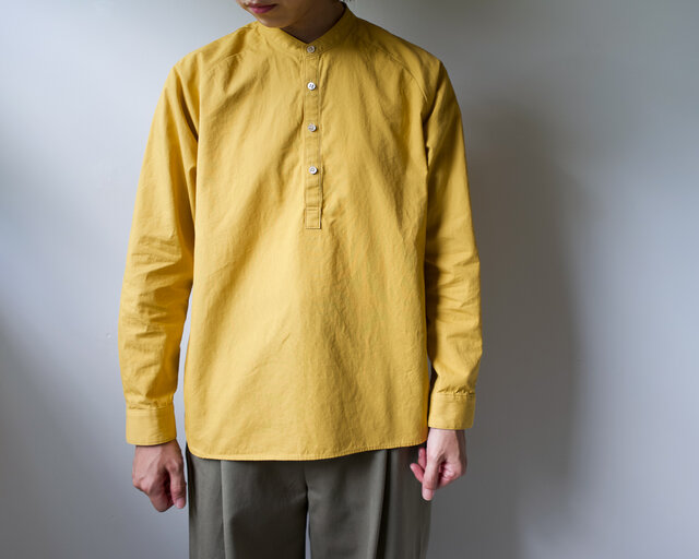 weather cloth cotton linen/raglan shirt/turmericの画像1枚目