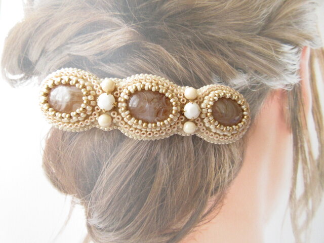 Hair accessory バレッタ ビーズ刺繍 大きめ(K0945)の画像1枚目