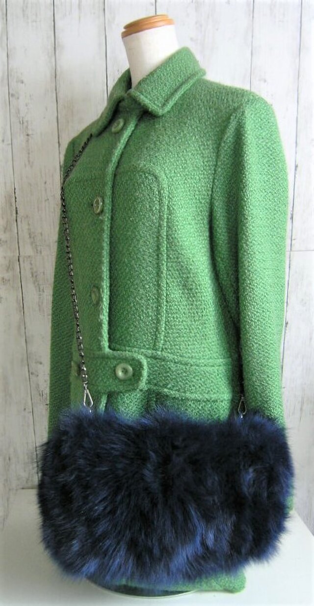 ¶ new antique fur ¶ ディープブルーフォックスショルダーバッグ/ハンドウォーマー2WAY