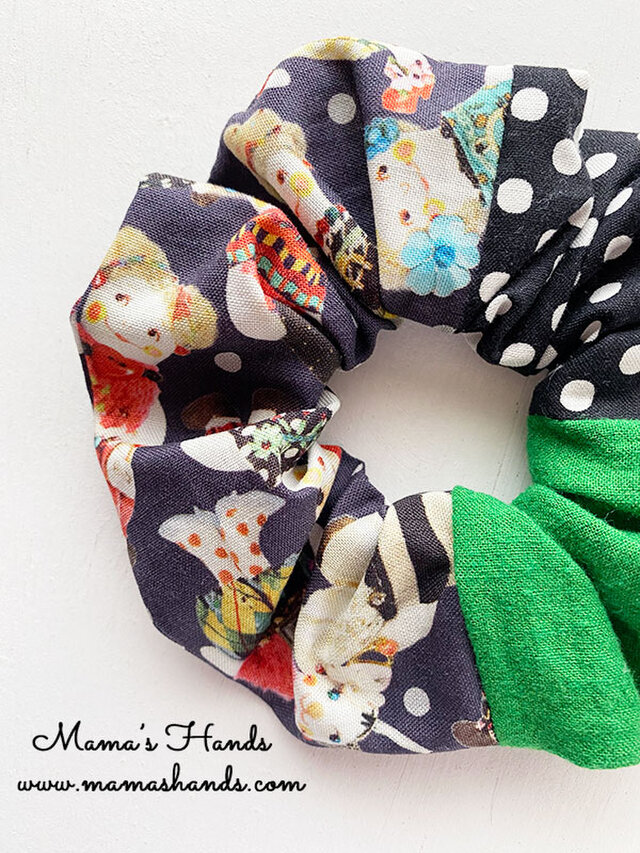 おしゃれ 人形 ドール グリーン 水玉 パッチワーク シュシュ ヘアゴム Iichi ハンドメイド クラフト作品 手仕事品の通販