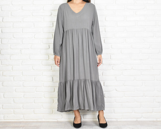 グレー 長袖 ティアード ワンピース 新作】Vネックティアード長袖ワンピース ＜グレー＞ | iichi