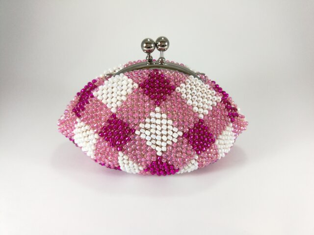 ビーズがま口 ピンク ギンガムチェック | iichi 日々の暮らしを