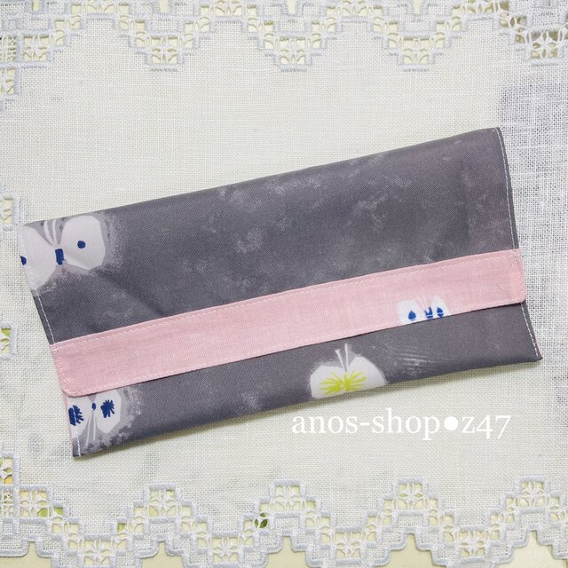 z47●9/14 横長ポーチ(ミナペルホネン雑貨生地hanahaneグレー撥水生地の画像1枚目