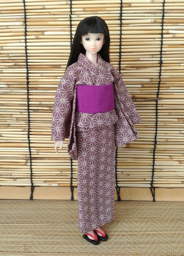 「麻の葉彩る浴衣…藤紫」27cmドール着物の画像1枚目
