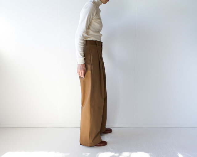 twill cotton /tack wide pants/brownの画像1枚目