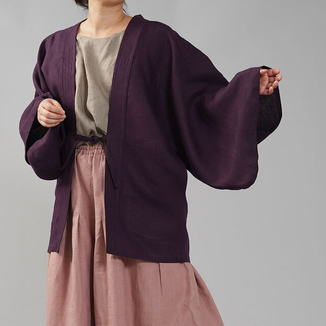 【wafu】中厚リネン羽織 男女兼用 和装 和服 リネン着物 kimono/紫根(しこん) h037h-skn2の画像1枚目