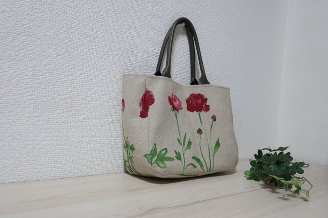 再販、花柄フランスリネントートバックの画像1枚目