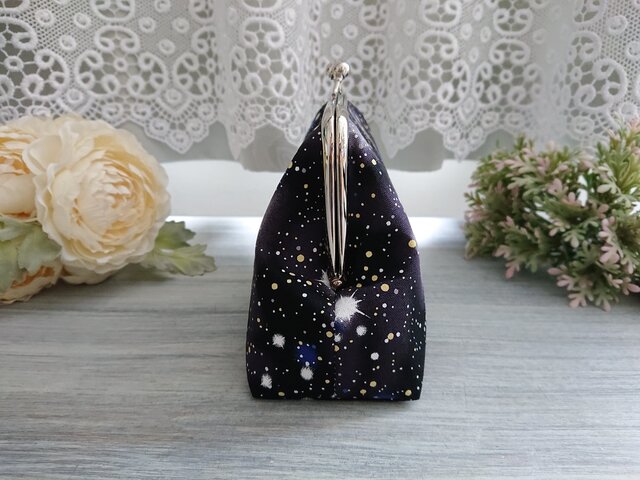 ◇【再販4】③キラキラ天体観測のがま口ポーチブラック*コスモ宇宙星