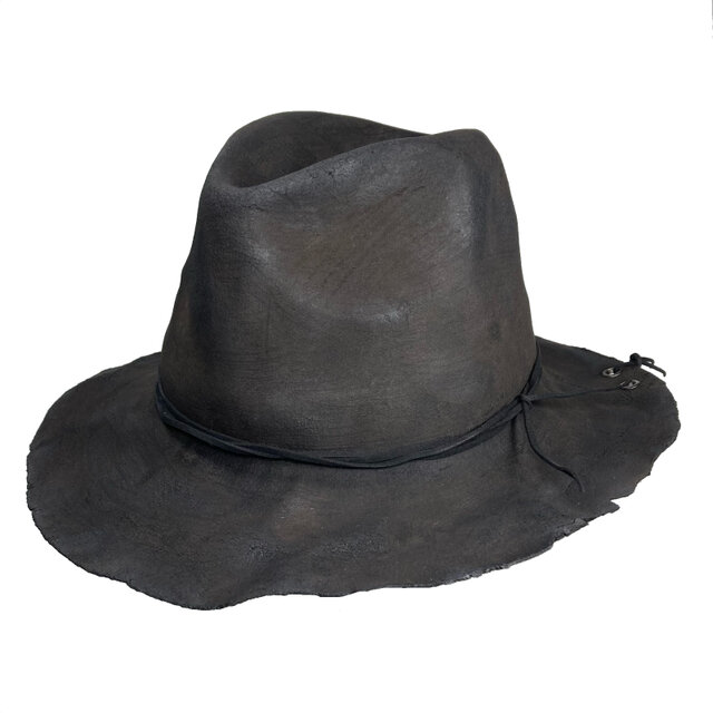 Charcoal fedora hat with silver eyelets iichi ハンドメイド・クラフト作品・手仕事品の通販