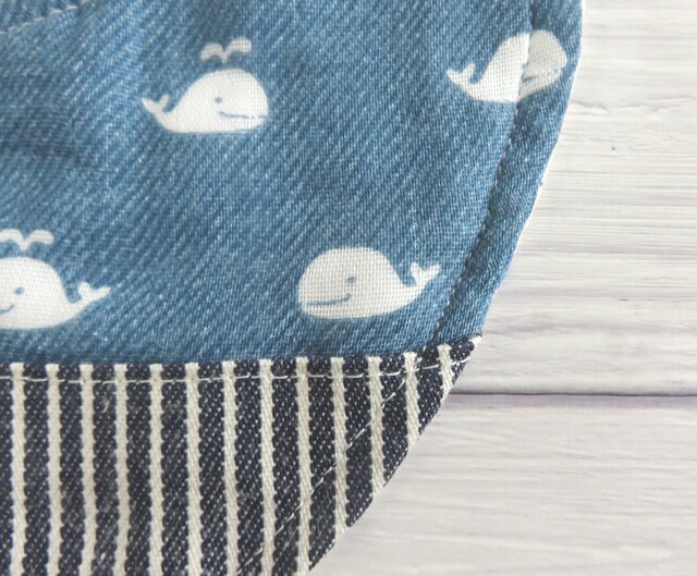 再3販*バンダナスタイ*デニム風くじら*マリン*ヒッコリーストライプ